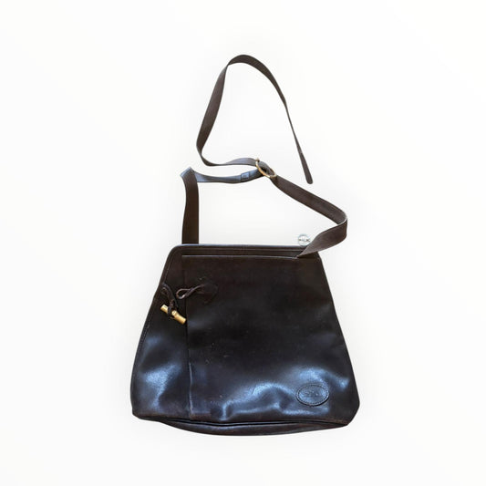Longchamp Vintage 90er Umhängetasche — Braunes Leder — Goldfarbene Hardware