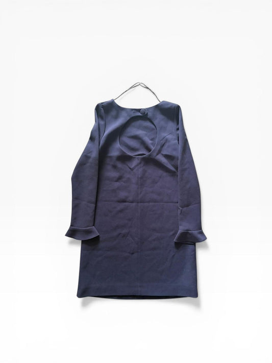 Bash Paris Marineblaues Mini-Kleid mit offener Rückenpartie — Rüschenbündchen — Rund ausgeschnittener Rückenausschnitt