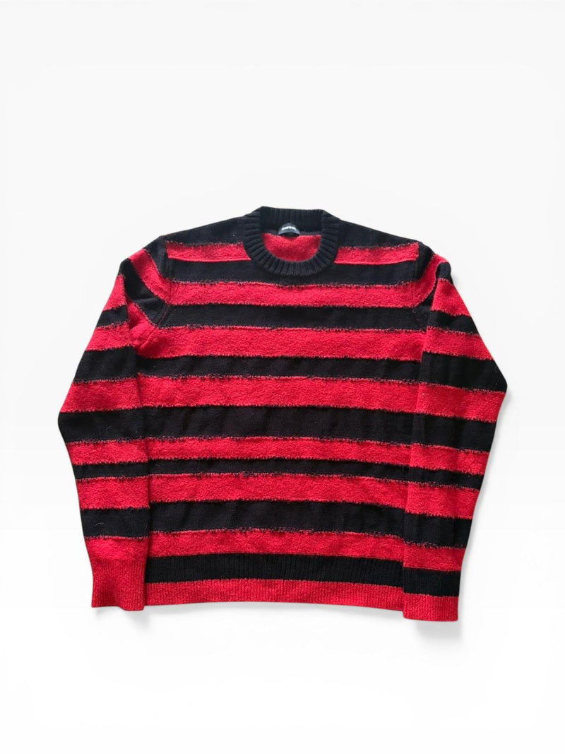 Diesel Red & Black Striped Knit Sweater — Wool Alpaca Blend — Made in Italy — Size M