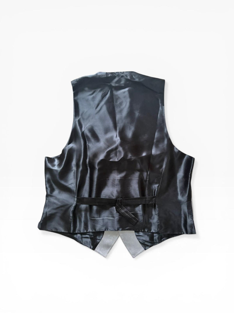 Lanvin Paris Vintage Silver Silk Waistcoat Vest — Jacquard Weave — Made in France — Archive