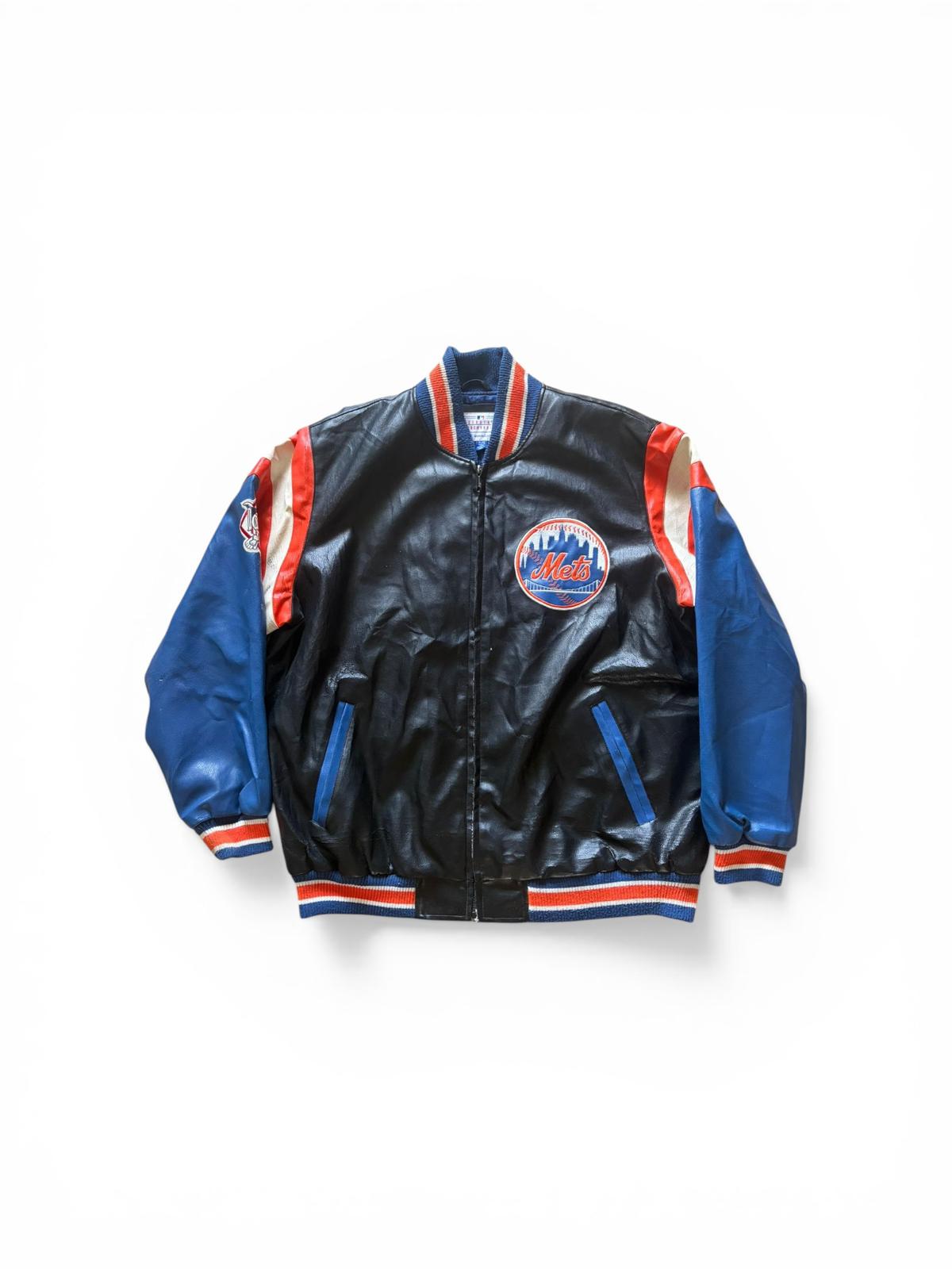 New York Mets Vintage Leather Varsity Jacket Front — Velours Luxury