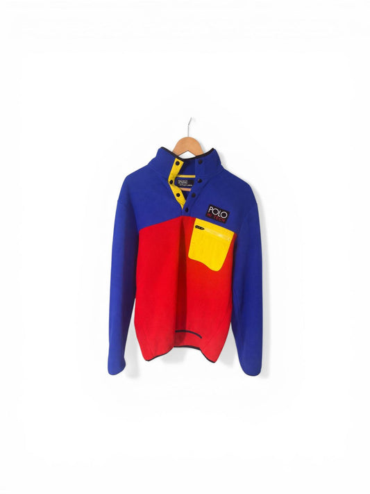 Ralph Lauren Polo Hi-Tech Molo Fleece Pullover — Blau Rot Gelb — Selten Vintage