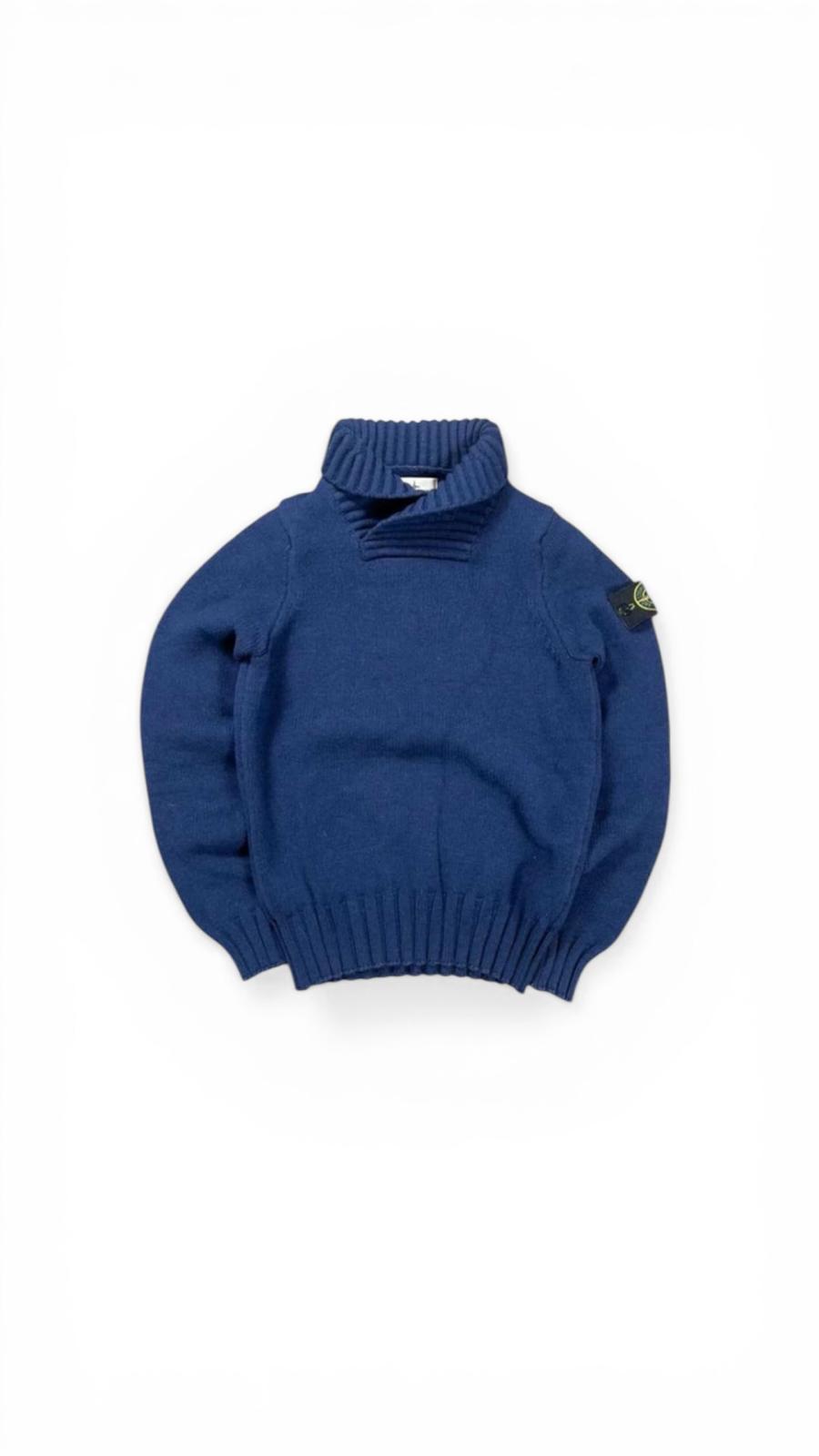 Pull en maille Stone Island Bleu Marine — Mélange de Laine — Écusson Boussole — Pièce Rare